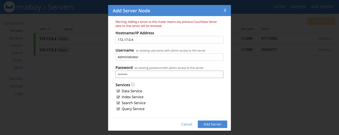 Couchbase Server Add Node