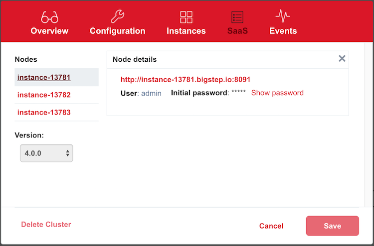 Login details for the Couchbase Server instance