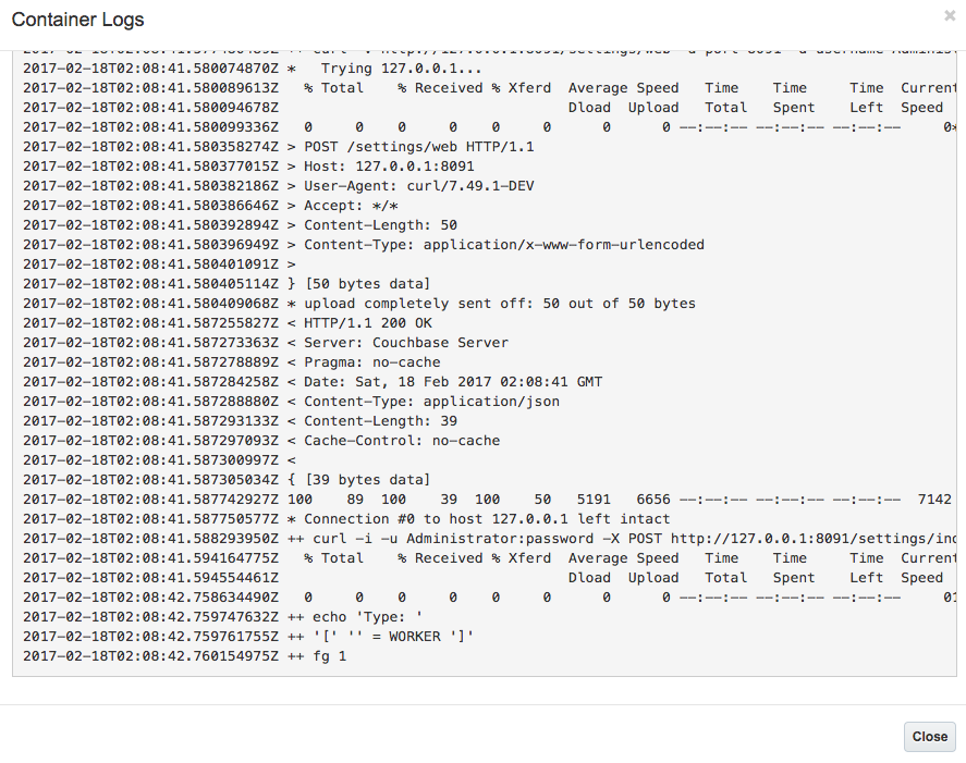 Oracle Cloud Containers Couchbase Logs