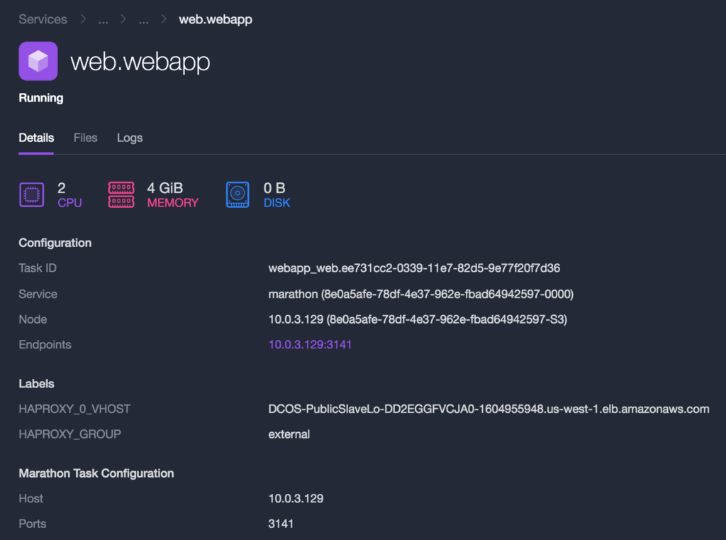 DC/OS Cluster Web Application