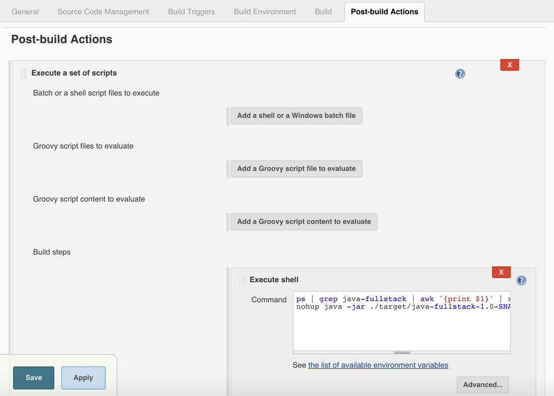 Jenkins Post-Build Java Actions