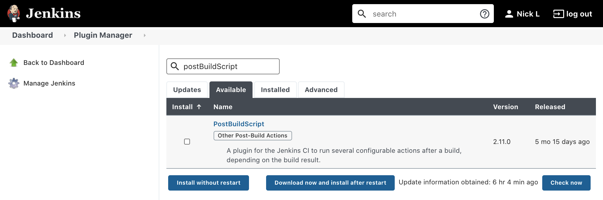 Install Jenkins Post-Build Script Plugin