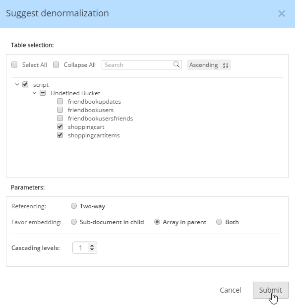 Suggest denormalization in Hackolade