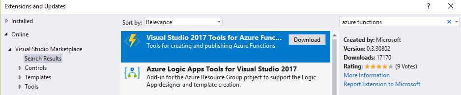 Azure Functions tool for Visual Studio