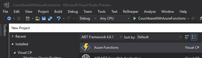 New Azure Functions in Visual Studio