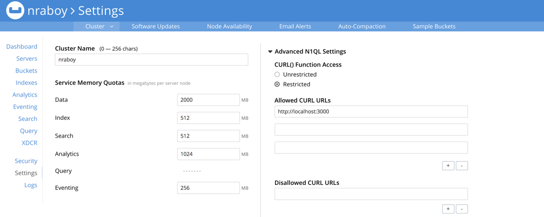 Couchbase N1QL Whitelist for cURL