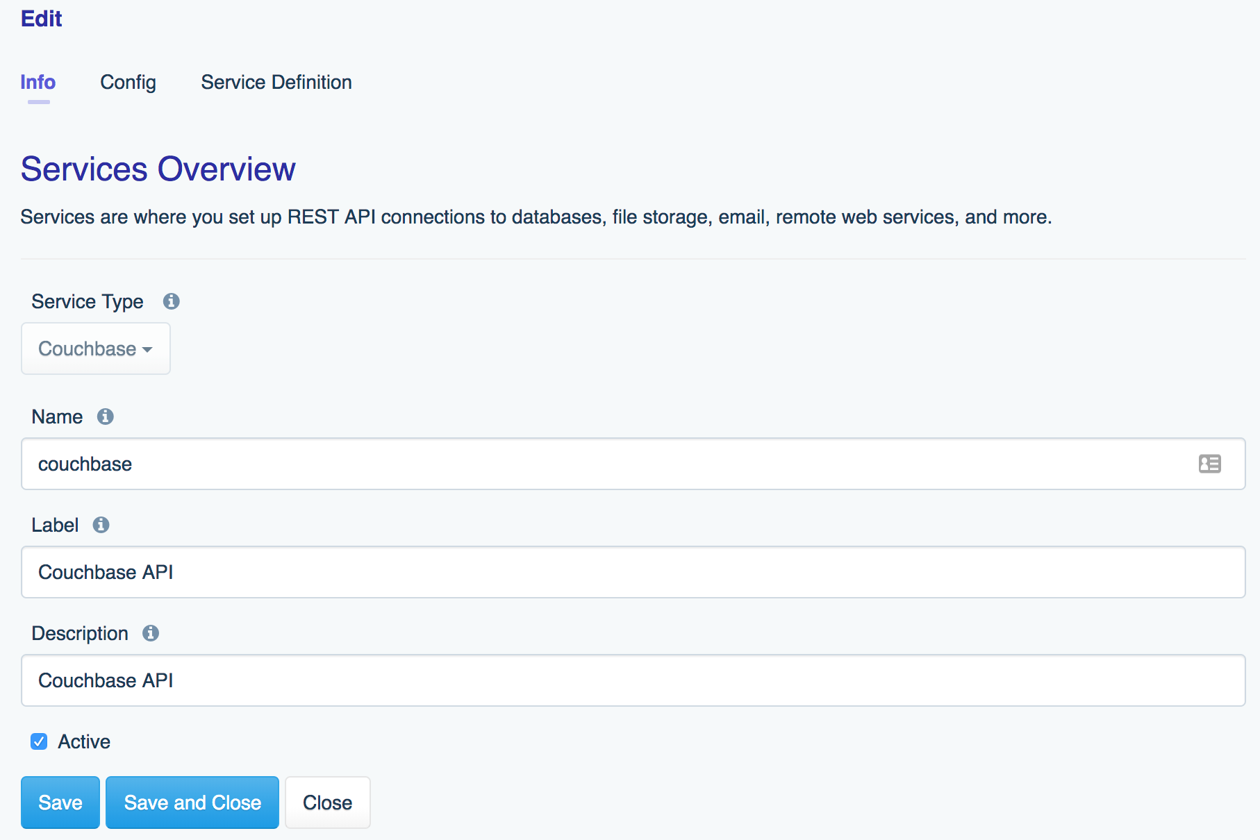 Couchbase configuration in DreamFactory