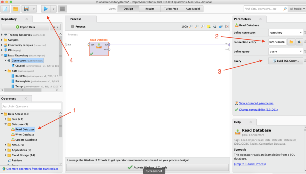 Setup RapidMiner Read Database Operator from Couchbase Analytics