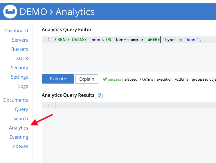 Create Dataset in Couchbase Analytics