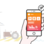 A hand holding a smartphone showing multiple icons and on-screen activity