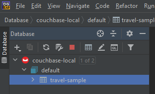 Couchbase in the Database window pane