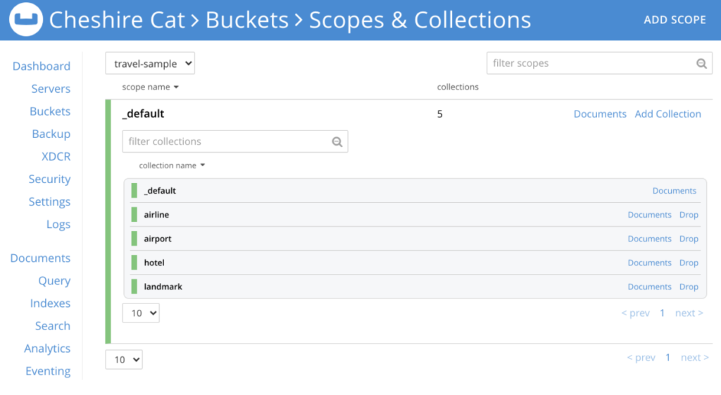 Couchbase Server 7.0 Scopes and Collections Screenshot
