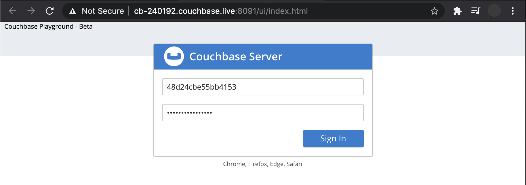 Screenshot of the Couchbase Server Web Console login.