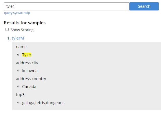 searching a couchbase data structure through the UI