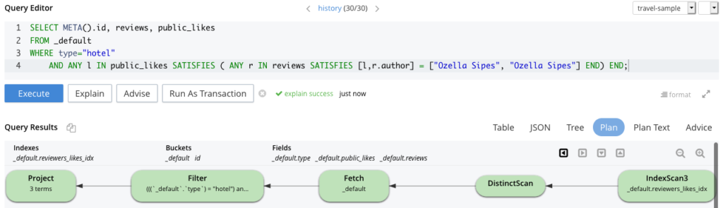 Performant N1QL query using the customised multiple array index