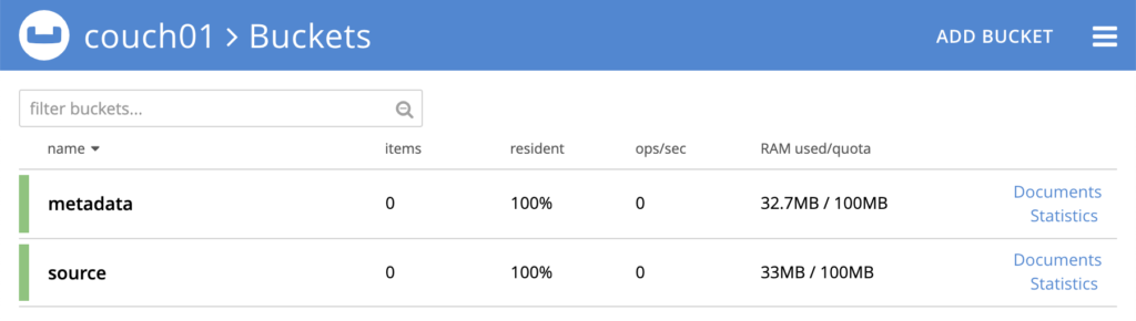 The Couchbase Web Console Buckets page