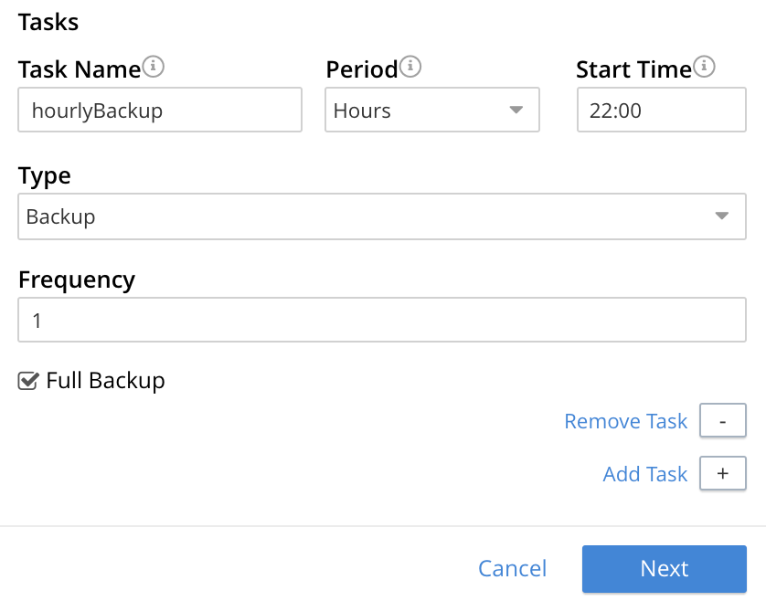 The Task UI in the Couchbase Backup Service