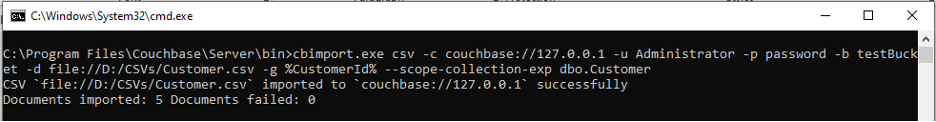 CSV data import to Couchbase using Windows