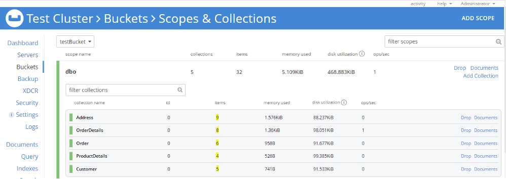 Data import for scopes and collections using the Couchbase Web Console