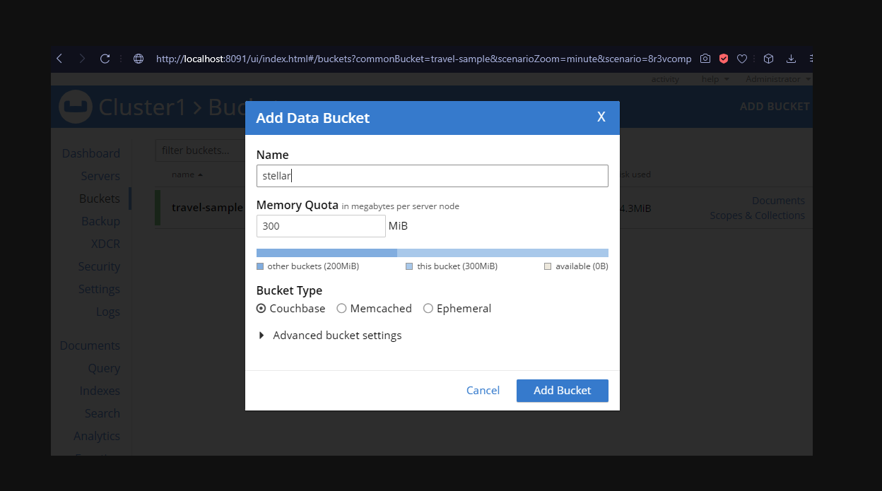 Add a new data bucket to the Couchbase cluster