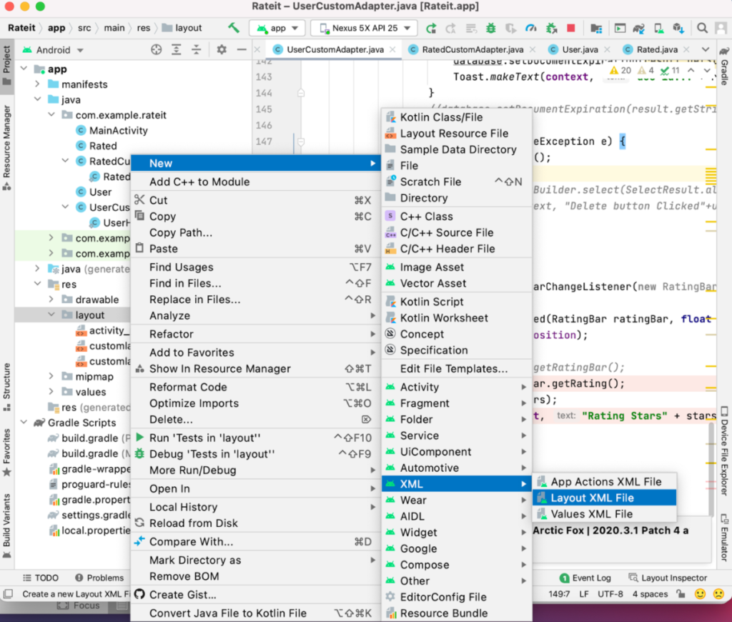Adding new layouts to an Android Studio project