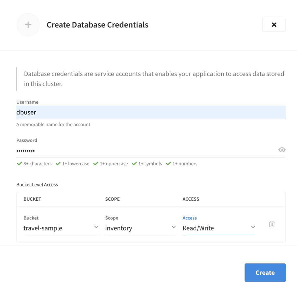 Set cluster database credentials in Couchbase Capella