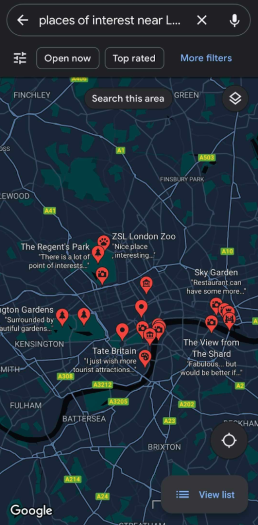 Map shwoing searhc for local points of interest