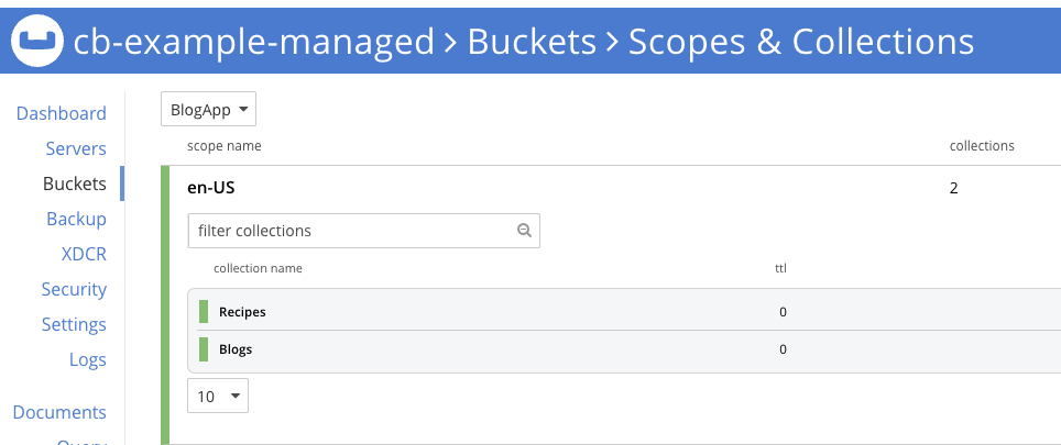 Confirm schema migration by viewing scopes and collection in Couchbase