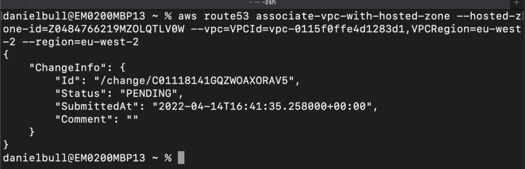 Commands to associate hosted zones between VPCs