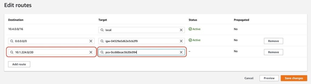 Modifying route tables in AWS VPC