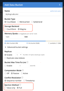 Creating a Magma bucket in Couchbase UI