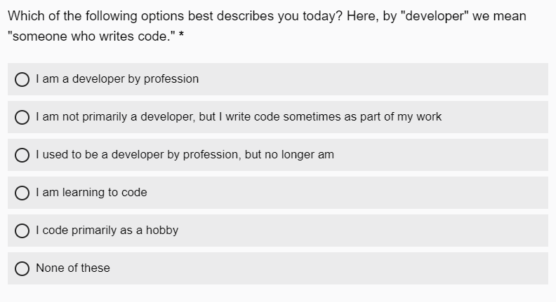 Stack Overflow Developer Survey - what is a developer?