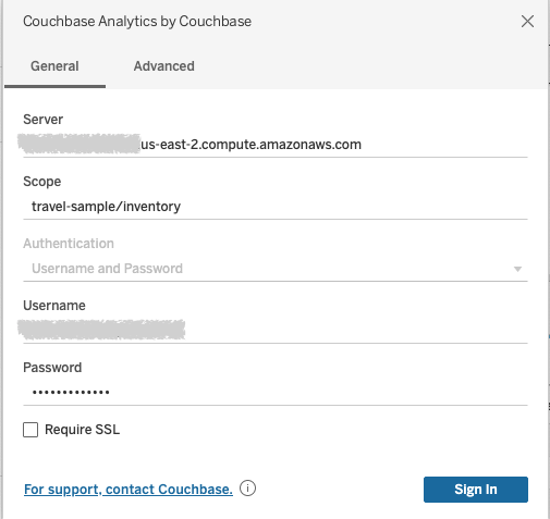 Adding Couchbase analytics views to Tableau worksheet