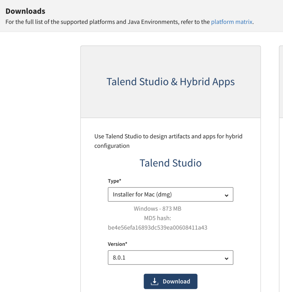 Download Talend Studio from Talend Cloud