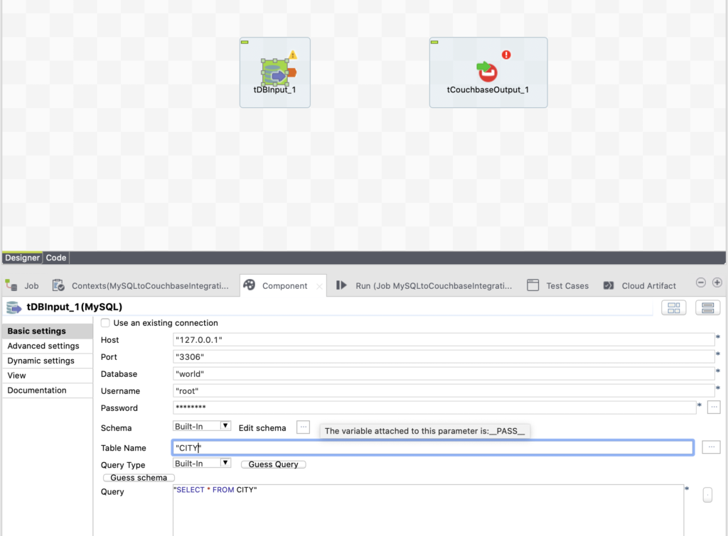 Couchbase input to Talend