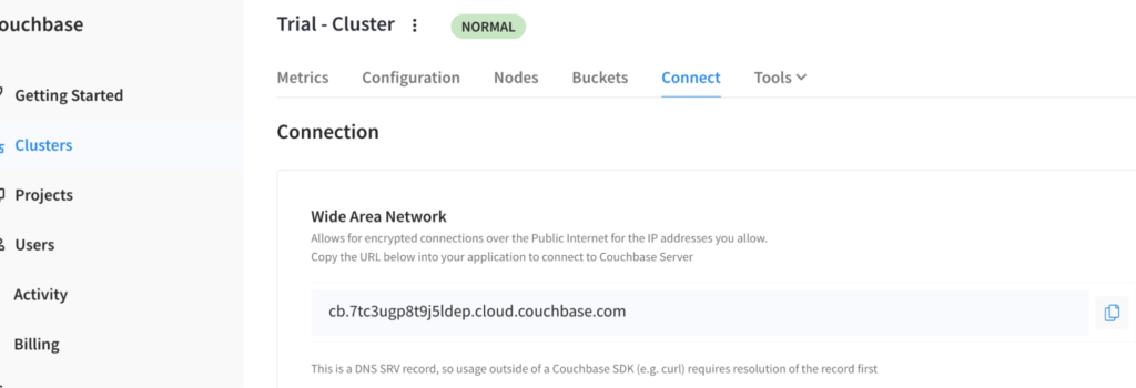 Couchbase cloud network endpoint setup