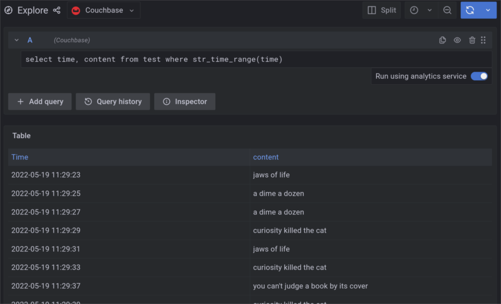 Display logs in grafana from couchbase