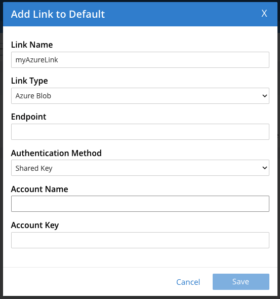 Setup AzureBlob links form for Couchbase