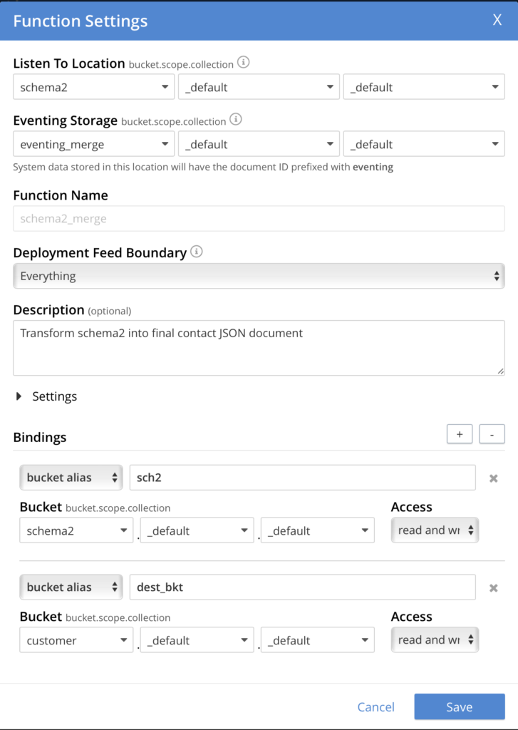 Eventing function settings in Couchbase