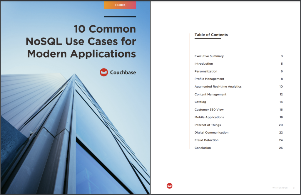 Ebook cover and TOC for 10 Common NoSQL Use Cases