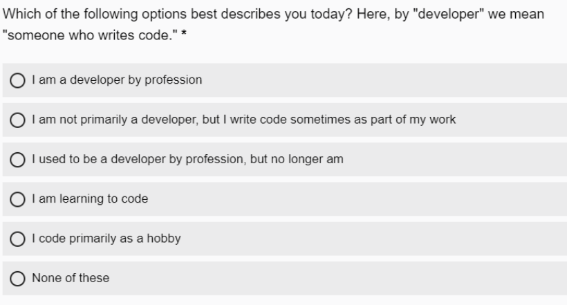 developer categories in stack overflow survey 2023