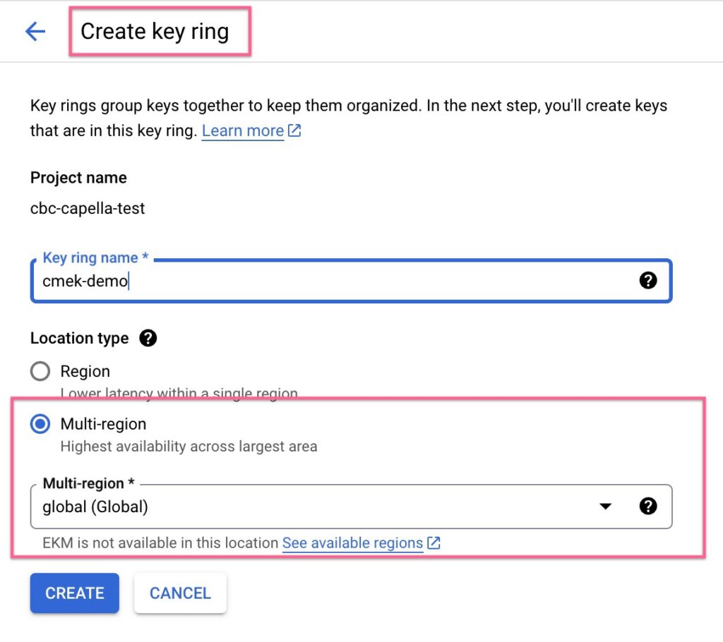 Create a global key ring GCP