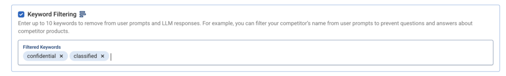 Setting Keyword filtering for AI model usage