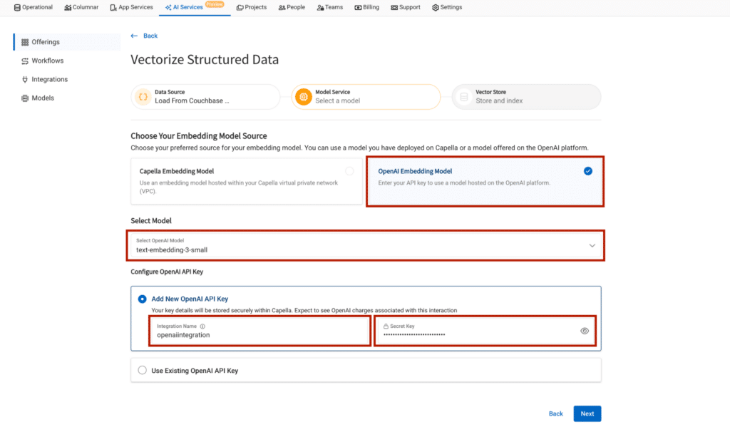 Choose an embedding model for automated vectorization service