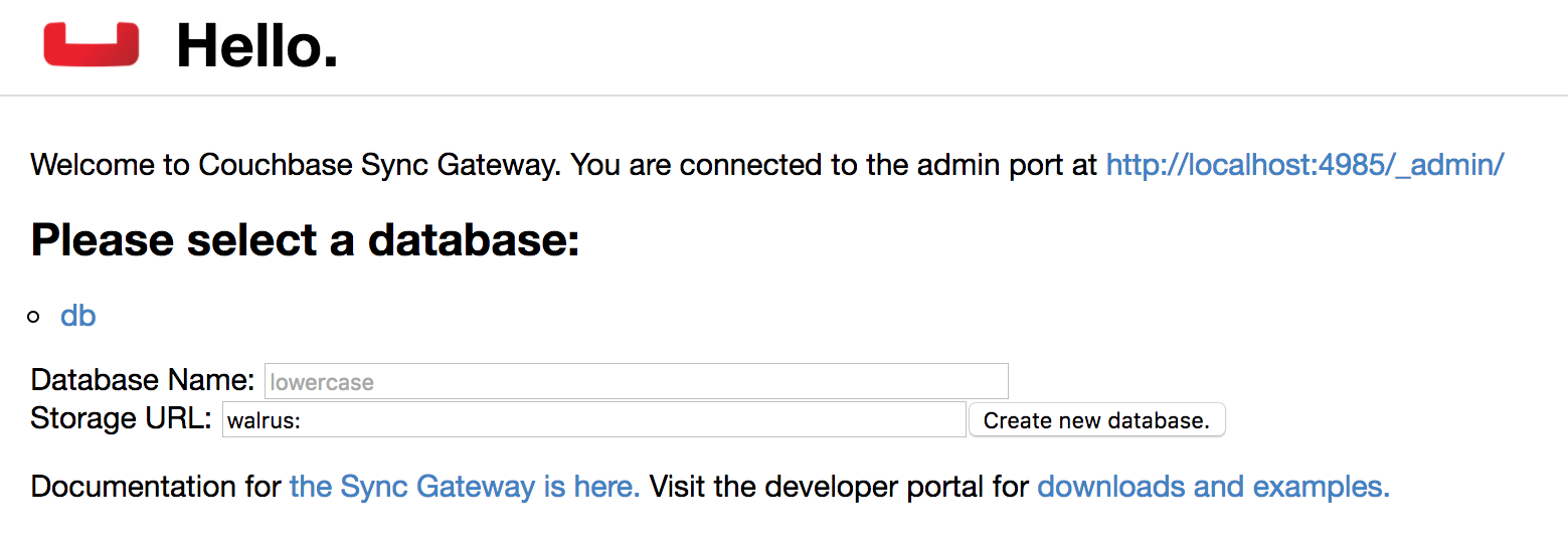 Sync Gateway Admin Interface Welcome