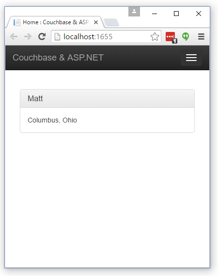 The Index view of Couchbase Person documents in Bootstrap