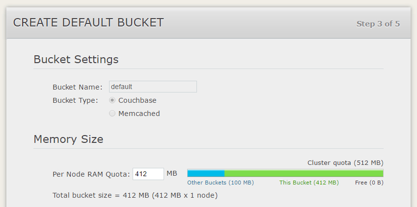 Couchbase Server Setup Wizard Default Bucket