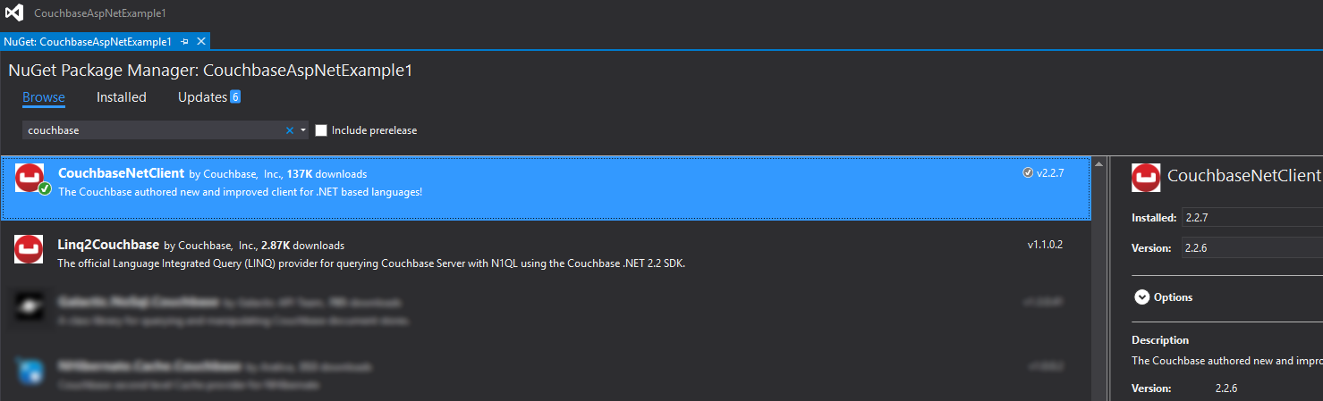 NuGet UI for installing CouchbaseNetClient