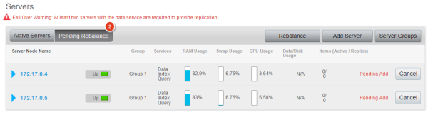 Rebalance pending in Couchbase Console