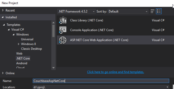 New ASP.NET Core project in Visual Studio